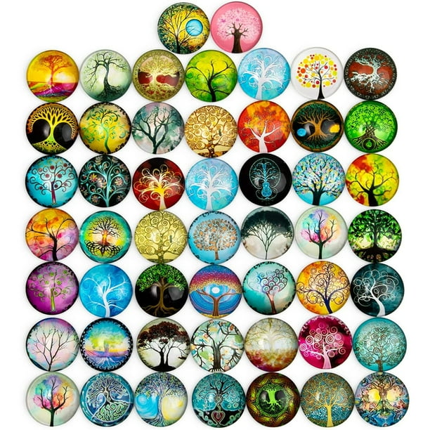 50pcs 12mm Mixed Tree Design Printed Glass Cabochons 50pcs 12mm Mixed Tree Design Printed Glass Cabochons